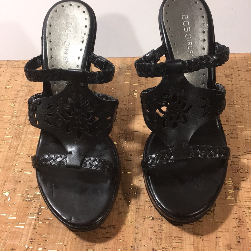 Black  Leather wedge sandal